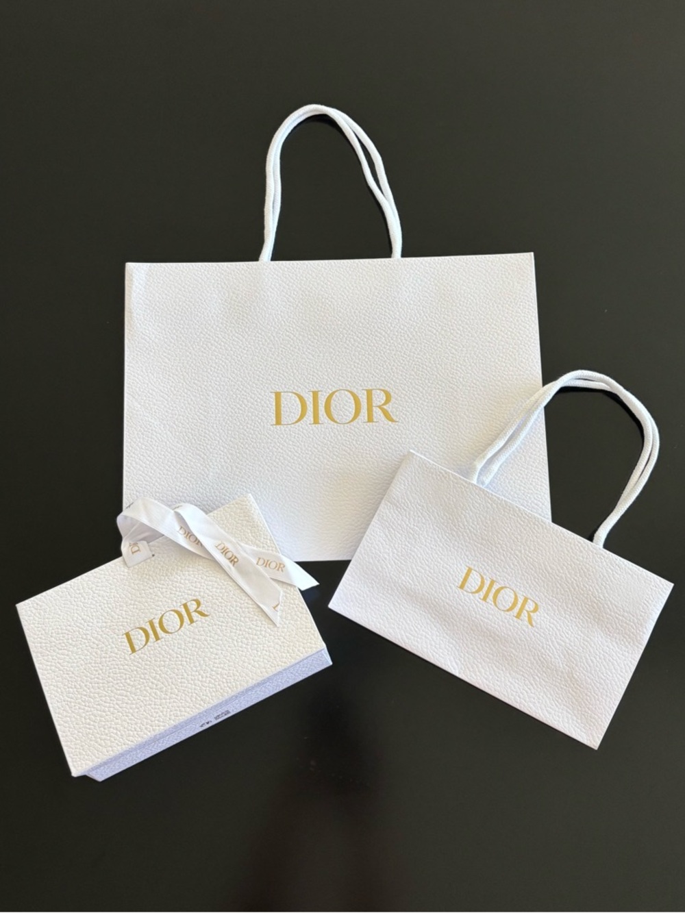 Dior White and Gold Logo Tote & Gift Bag Set